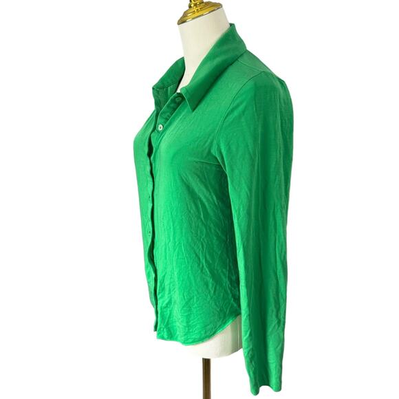 Wilfred Aritzia Pose Green Button-Up Shirt Tencel Lyocell Demure Bold Maximalist - Picture 7 of 13